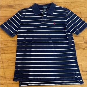 Polo by Ralph Lauren Navy and White Striped Polo with Red Pony